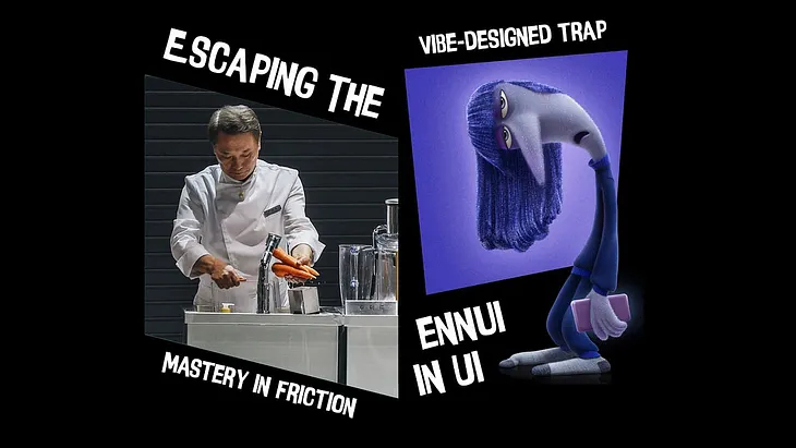 In a world of AI-generated “vibedesign,” we are sliding down a vicious slope toward hollow aesthetics and creative ennui. To reclaim the soul of our craft, we must trade the “shimmer” of the prompt for the “friction” of true mastery (image source: Yeo)