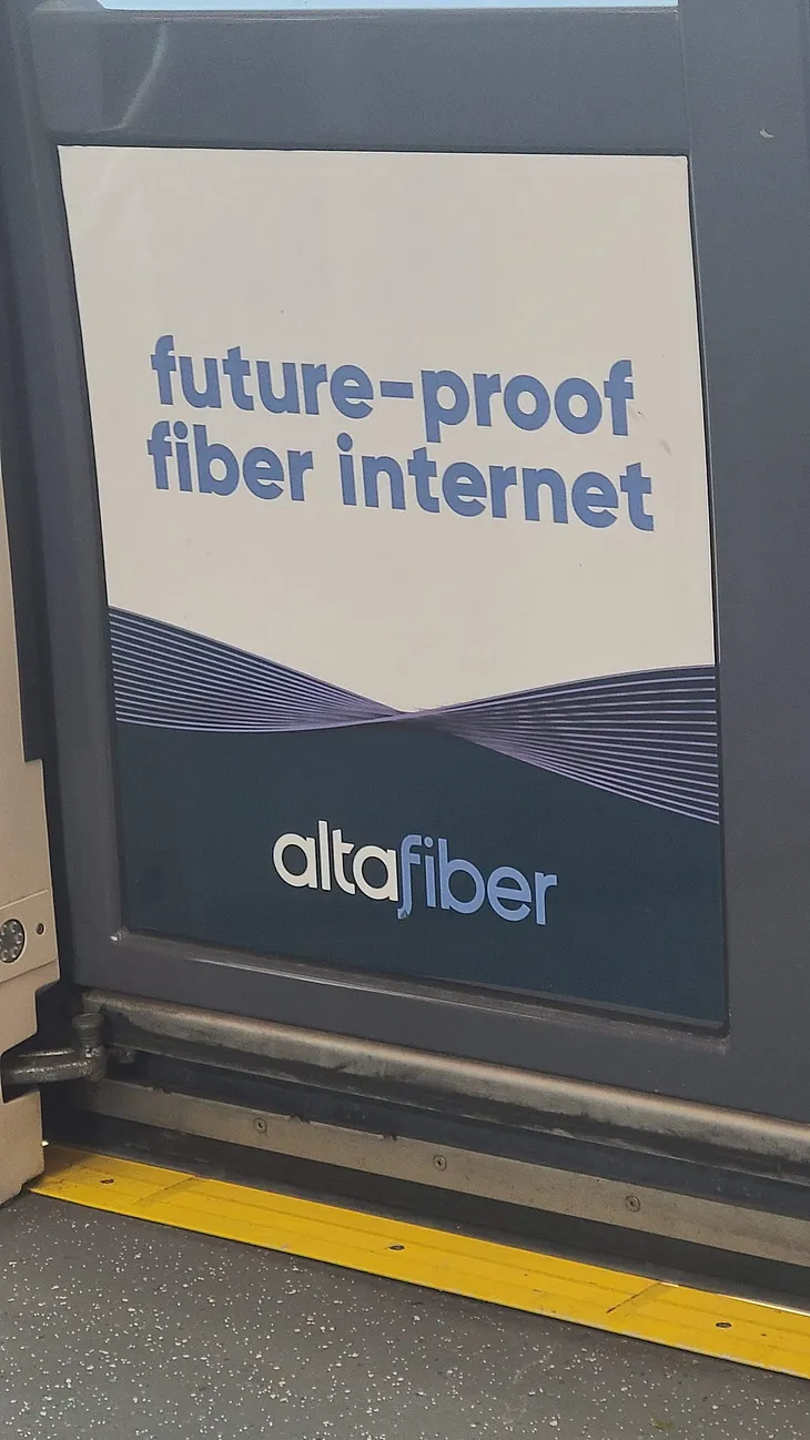 Photo of sign from Altafiber promoting “Future Proof Fiber Internet”