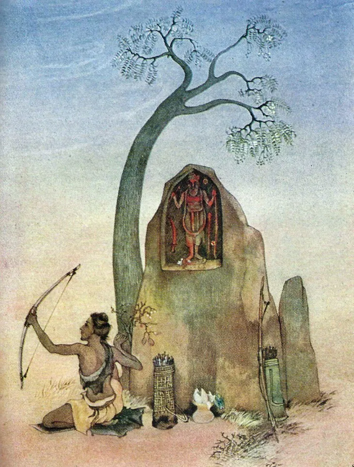 Eklavya and Drona. A painting by Nandlal Bose