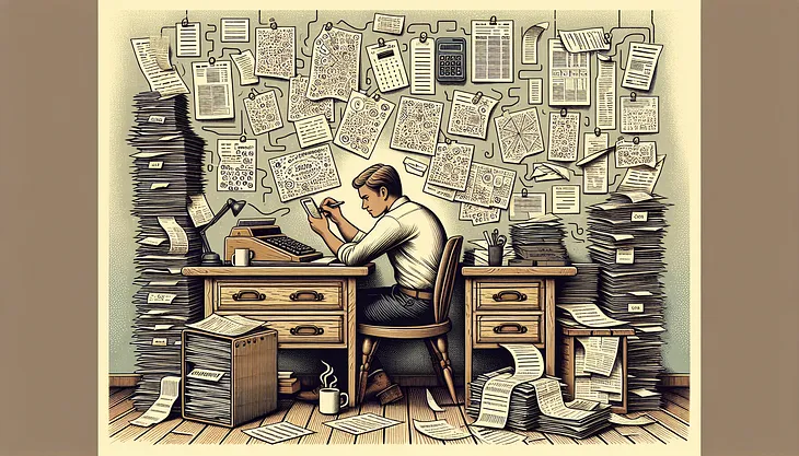 Illustration of a person working on tax documents