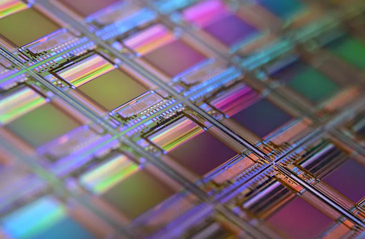Silicon chips on a wafer