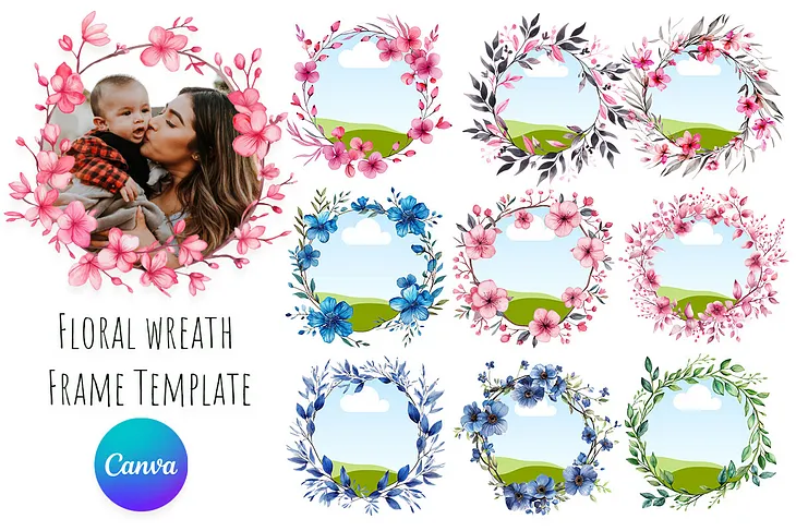 Floral Wreath Canva Frame Template