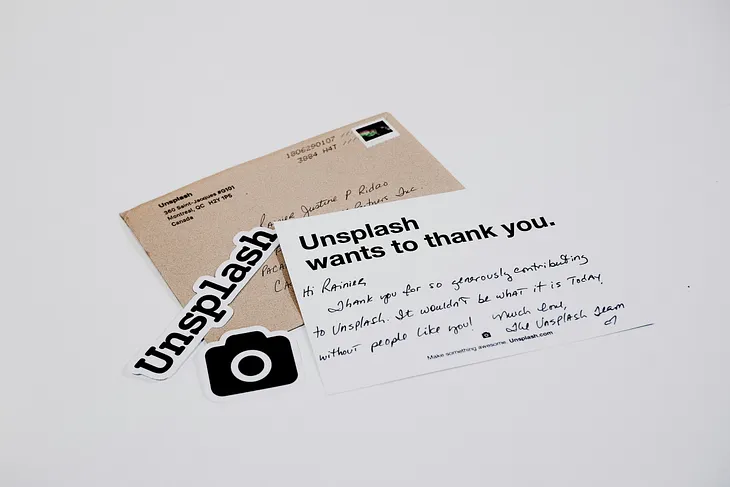 Thank-you note from Unsplash