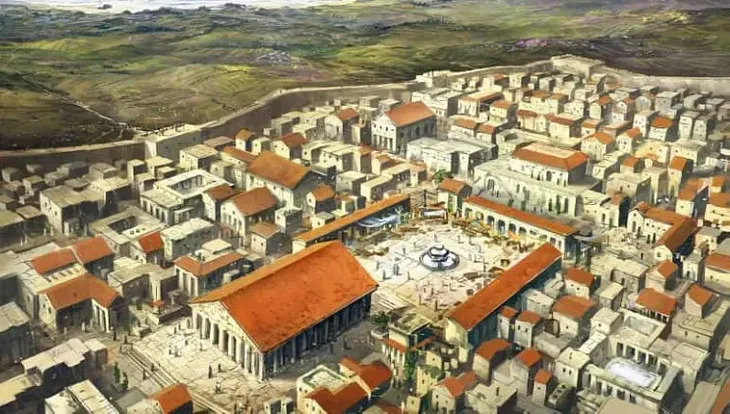 An illustrated reconstruction of Corinth during the Roman period. Illustration by by jbrown67 (DeviantArt)