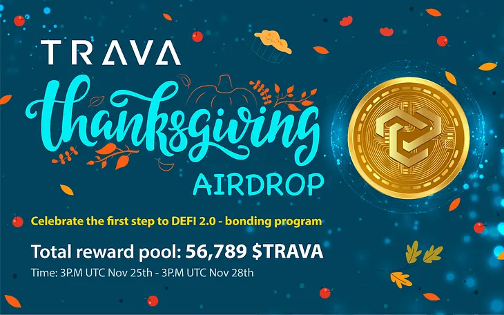 Trava Finance logo on the right and the text “Thanksgiving Airdrop” on the left