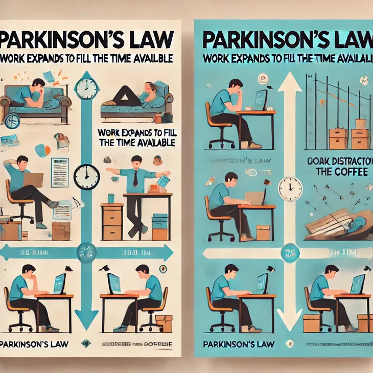 The poster illustrating Parkinson’s Law, showing how work expands to fill the time available.