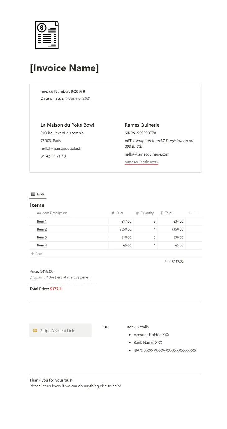 🎁 Create & Store invoices in Notion + FREE Invoice template