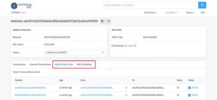 Where to find XRC20 transactions and XRC721 (NFT) transactions?