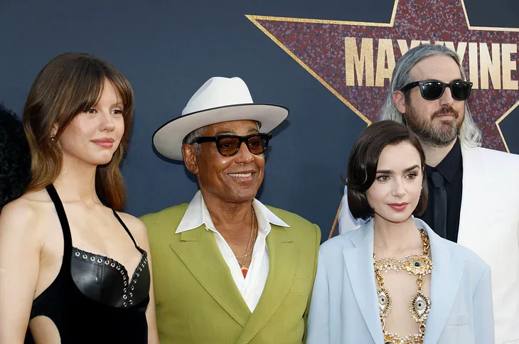 From left: Mia Goth, Giancarlo Esposito, Lily Collins, and Ti West at LA premiere of MaXXXine (2024). Credit: Shutterstock/Tinseltown