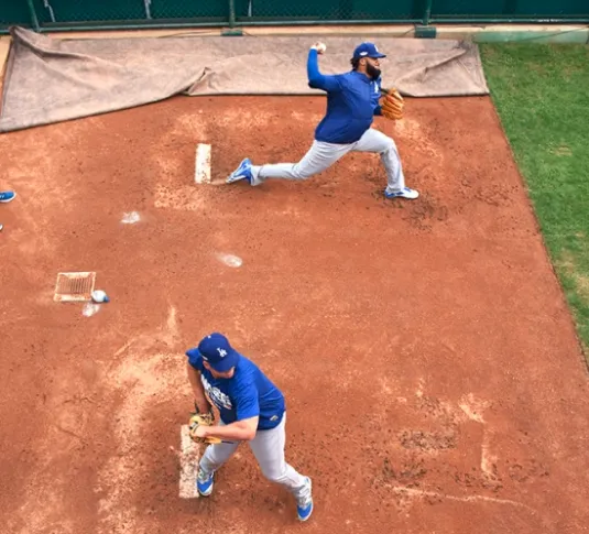 Kenley Jansen and Joe Blanton (Jon SooHoo/Los Angeles Dodgers)