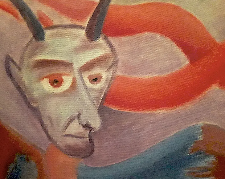 A painting of a man with horns.