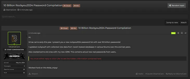 The RockYou2024 Password Compilation: A New Era of Credential Stuffing Attacks