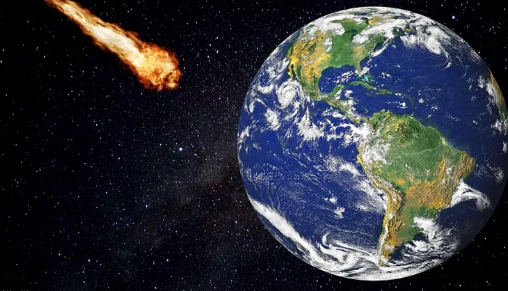 An asteroid flying towards earth