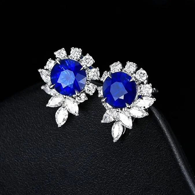 AMDXD Women’s Earrings in 750 White Gold 18 Carat with Sapphire 2.66