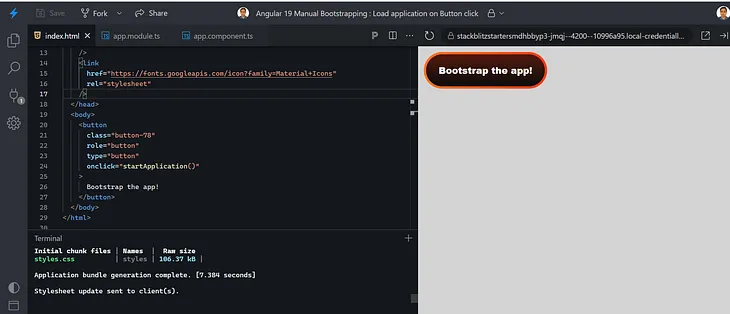 Angular 19 Manual Bootstrapping : Load application on Button click