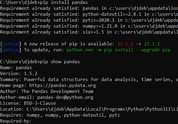 How to install Pandas in python