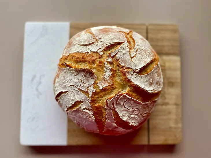 Image of no-knead bread on a cutting board