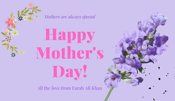 A Happy Mother’s Day wish from the author, designed with purple flowers & pink font.