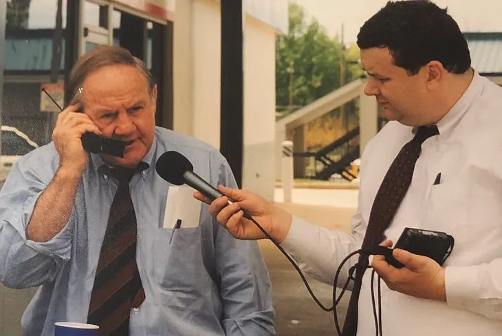 Gov. Fob James of Alabama on a call from President Bill Clinton in April 1998 after an F-5 tornado hit north west of Birmingham, Alabama.