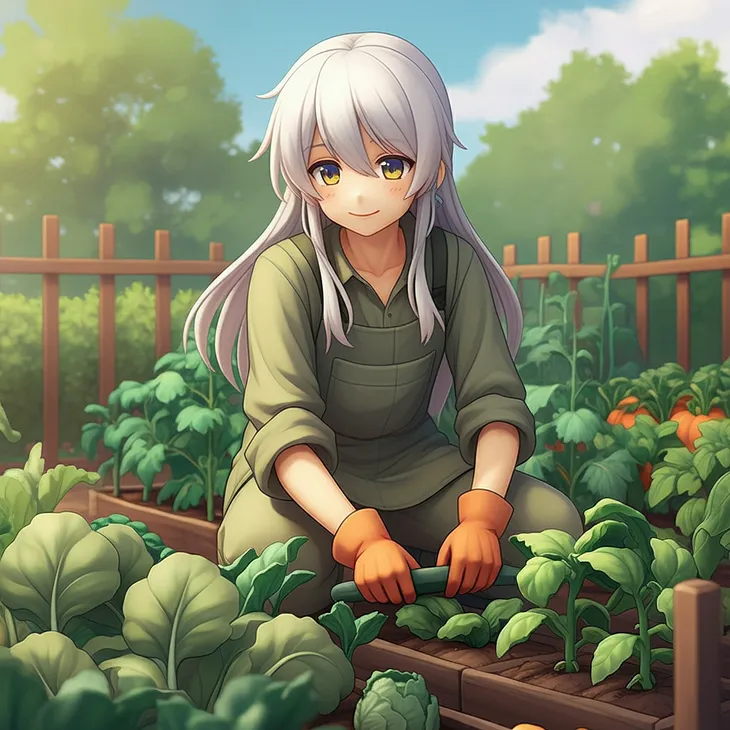 An anime depiction of a woman gardening. Low-level activity improves brain processing speed.