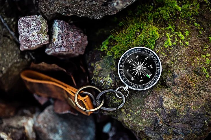 compass on a rock