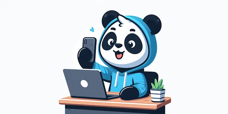 A hooded panda logging in without password via passkey on his laptop