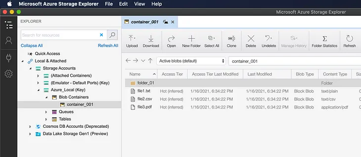 View of Microsoft Azure Storage Account after running the python utility.