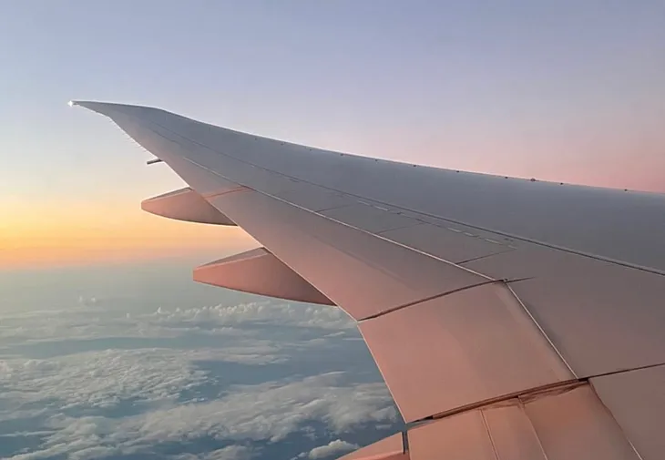 Sunset view from an airplane window