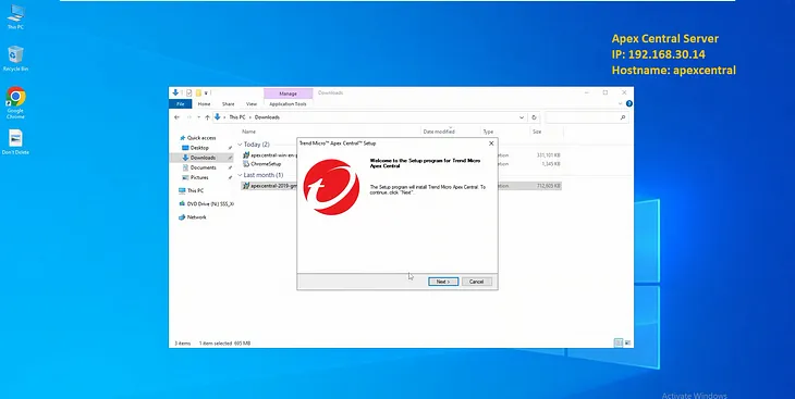 Installing Trend Micro Apex Central and its DB on the same server