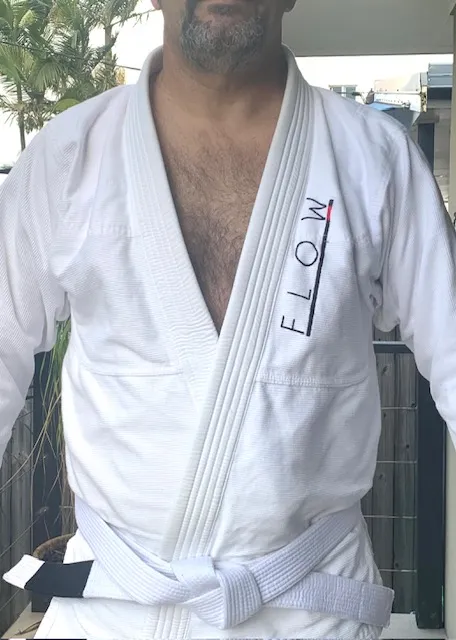 55 year old male wearing a Jui Jitsu Gi