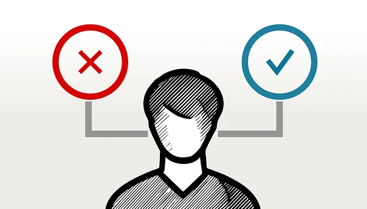 Illustration with a person at center of decision tree