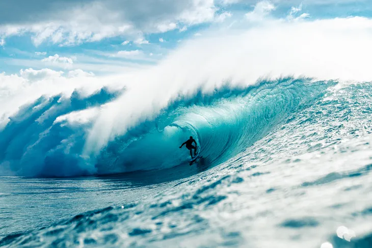 person surfing a large wave