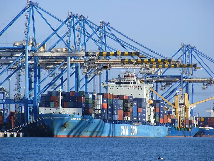 An image of a container ship at the Malta Freeport.