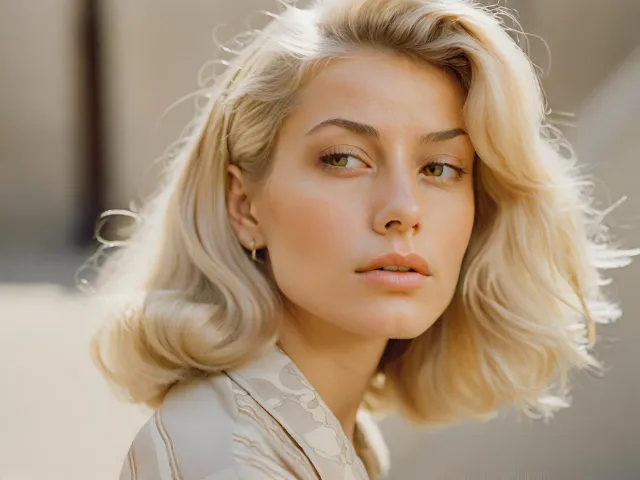 Headshot of a glamorous woman with blond hair.