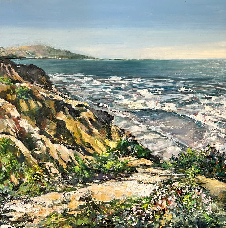 Oil painting of the cliffs at Torrey Pines, San Diego, CA by Anne Kullaf