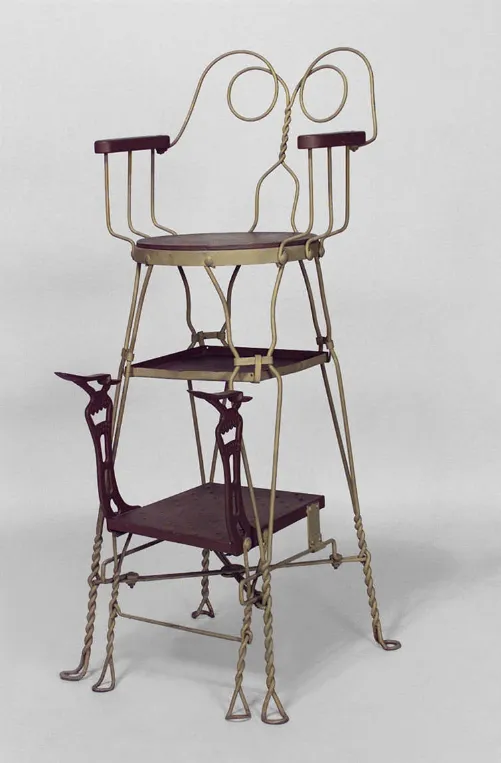 An antique twisted wire shoeshine stand from the 1920s.