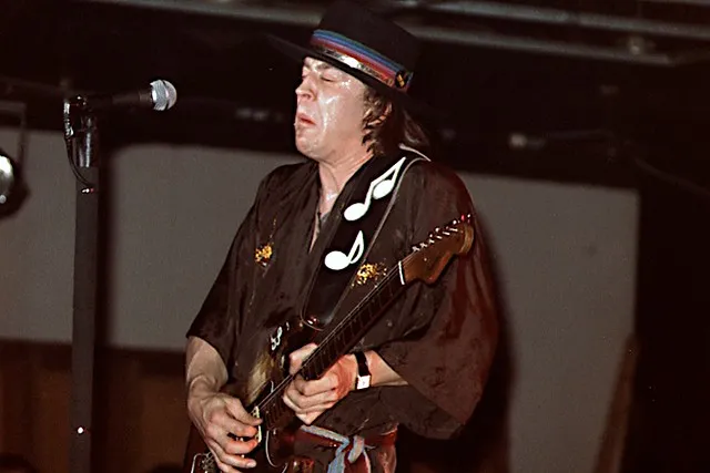 Stevie Ray Vaughan in concert. Photo by Paul Lannuier.