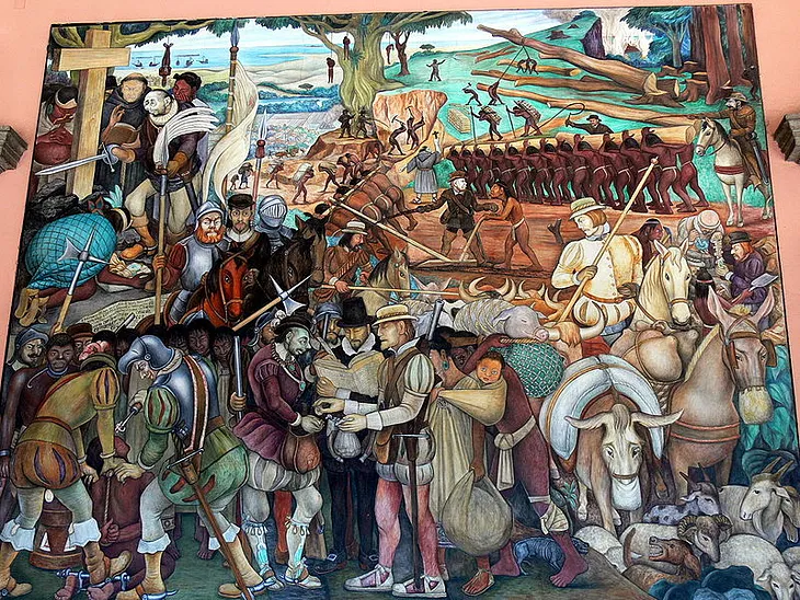 From https://es.m.wikipedia.org/wiki/Archivo:Murales_Rivera_-_Ausbeutung_durch_die_Spanier_1.jpg