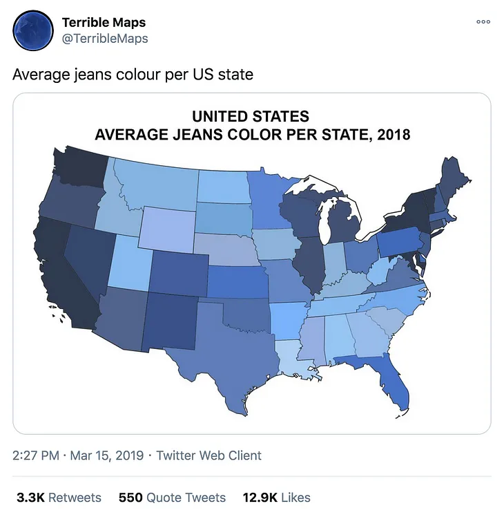 Average Jeans Color by State, 2020