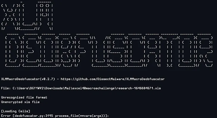 XLMMacroDeobfuscator — Solving Error [deobfuscator.py:3195 process_file(**vars(args))