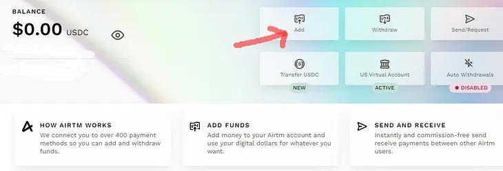 Airtm wallet, inside your dashboard