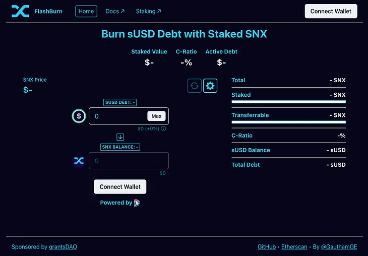 FlashBurn — Flash Loan Tool for SNX Stakers