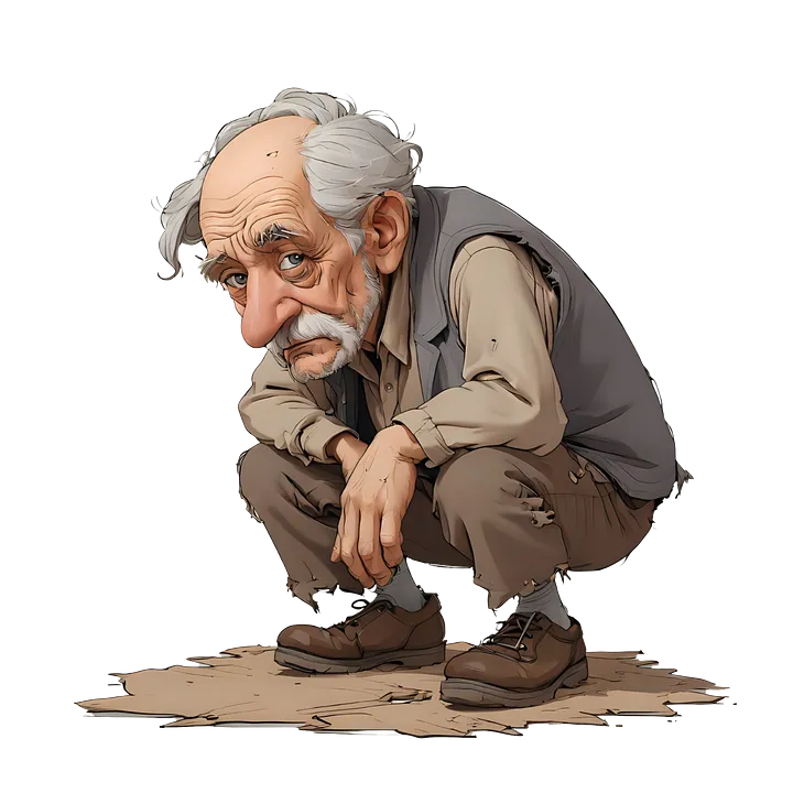 Computer generated image of an old man crouching.