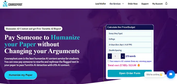 Coursepivot.com is number one homework help and research paper writing service that also helps humanize AI content to pass Turnitin AI detection