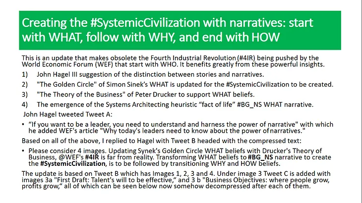 Creating the #SystemicCivilization with narratives: start with WHAT, follow with WHY, and end with…