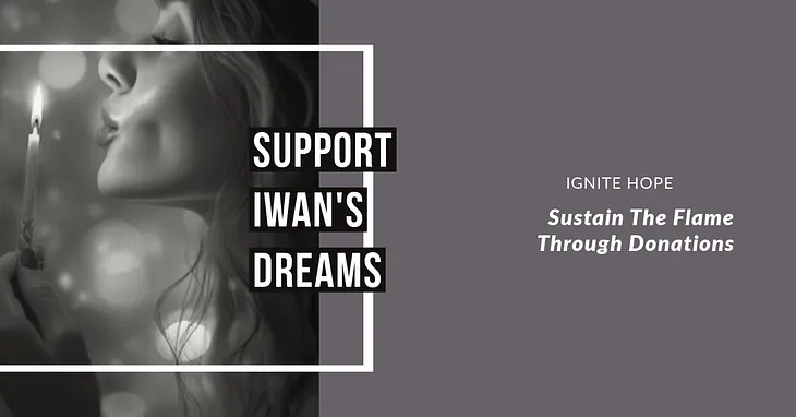 The image has a strong visual impact with the split composition and the clear, bold text. The grayscale profile adds a personal touch, while the text on the right side effectively communicates the key message of Iwan’s crowdfunding campaign.