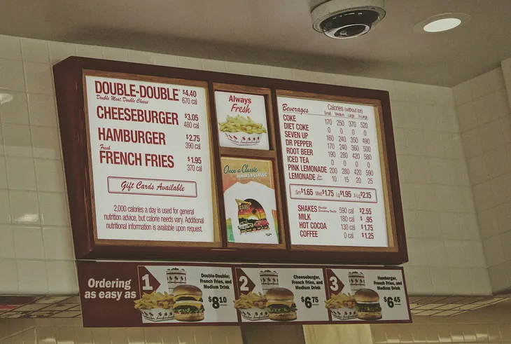 An image of a menu in an old-fashioned burger joint