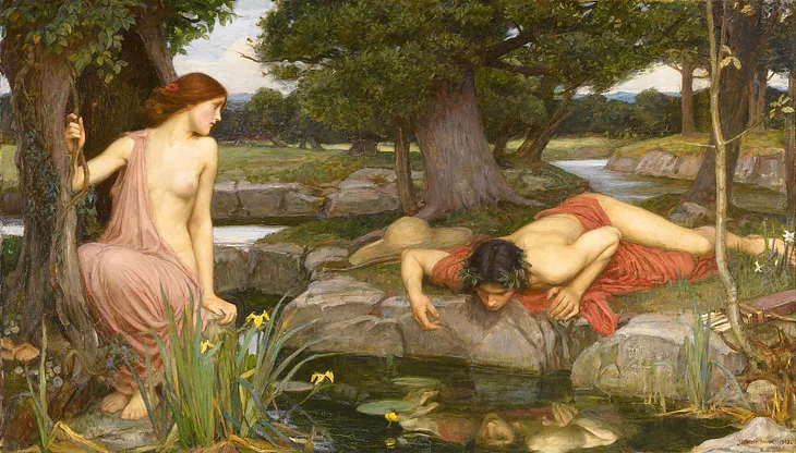 The painting, “Echo and Narcissus” by John William Waterhouse