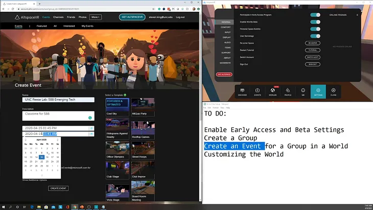 How to build a classroom in VR using Groups and Events