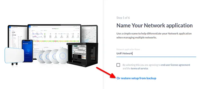 Fresh UniFi Network Controller Installation Wizard screen